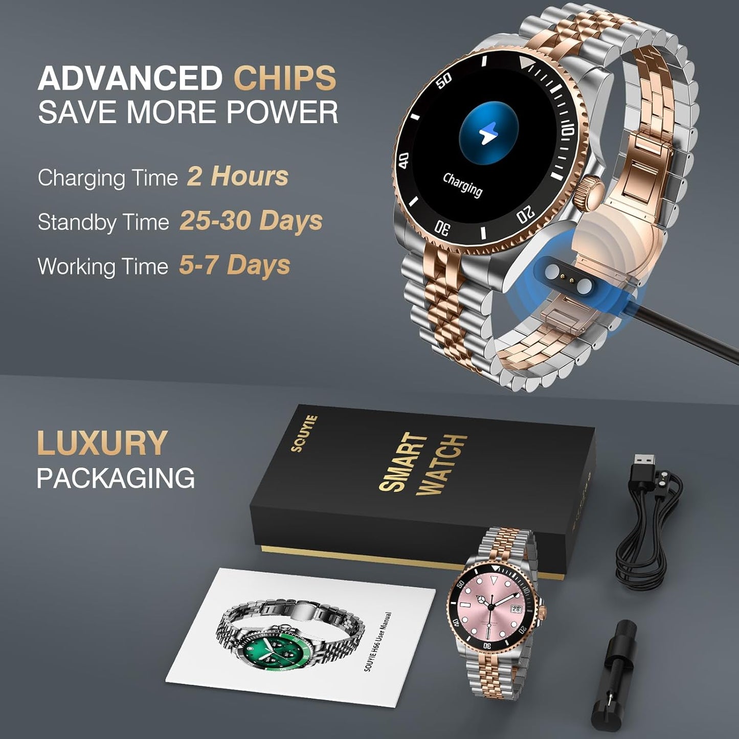 2025 DA GPT Smart Watch with Bluetooth Call,1.19-Inch AMOLED Display, 24/7 Heart Rate, Blood Oxygen, Blood Pressure, Sleep Monitor, 107 Sports Fitness Tracker, Compatible Android and Ios Silver Gold