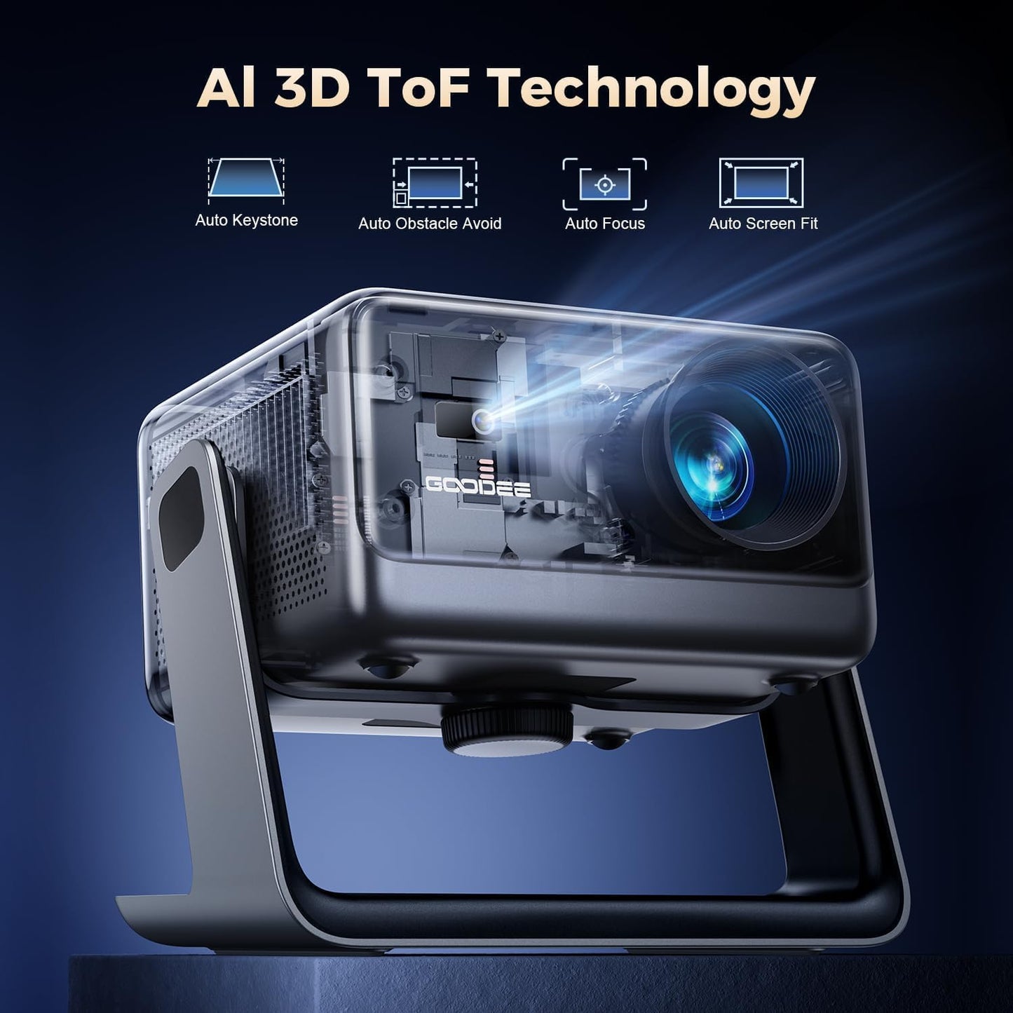 Video Projector with Wifi and Bluetooth, Smart Movie System/ Dolby Audio/ Auto Focus & Keystone Portable Projector, 4K Video Decode & 1080P Native for Home Theater / Outdoor