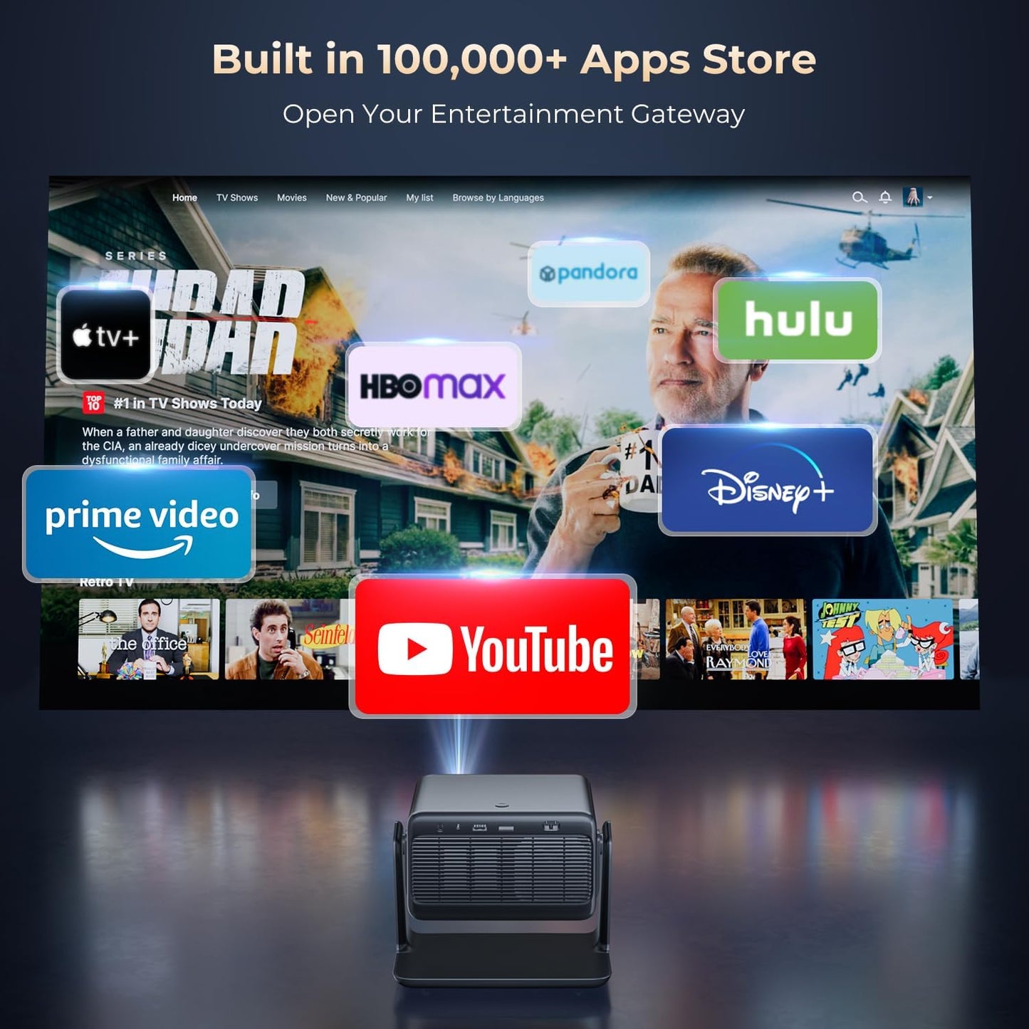 Video Projector with Wifi and Bluetooth, Smart Movie System/ Dolby Audio/ Auto Focus & Keystone Portable Projector, 4K Video Decode & 1080P Native for Home Theater / Outdoor