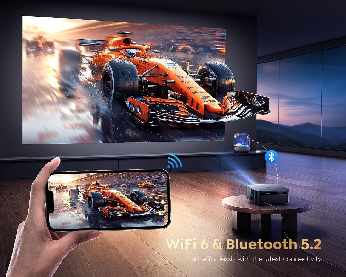 [1500 Ansi/Google Tv/Voice Control]Smart Projector with Wifi 6 and Bluetooth, Netflix-Licensed 4K Support, Outdoor Movie Proyector, 1080P Home Ceiling Auto Focus Projector,  K12 Gray