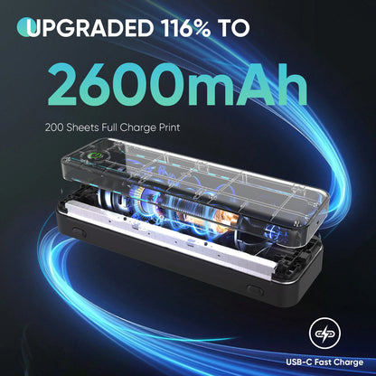 Portable Printers Wireless for Travel, Inkless Portable Bluetooth & USB Printer Supports 3.15" X 10.46" US Letter & A4, Compatible with IOS Android Macos Windows