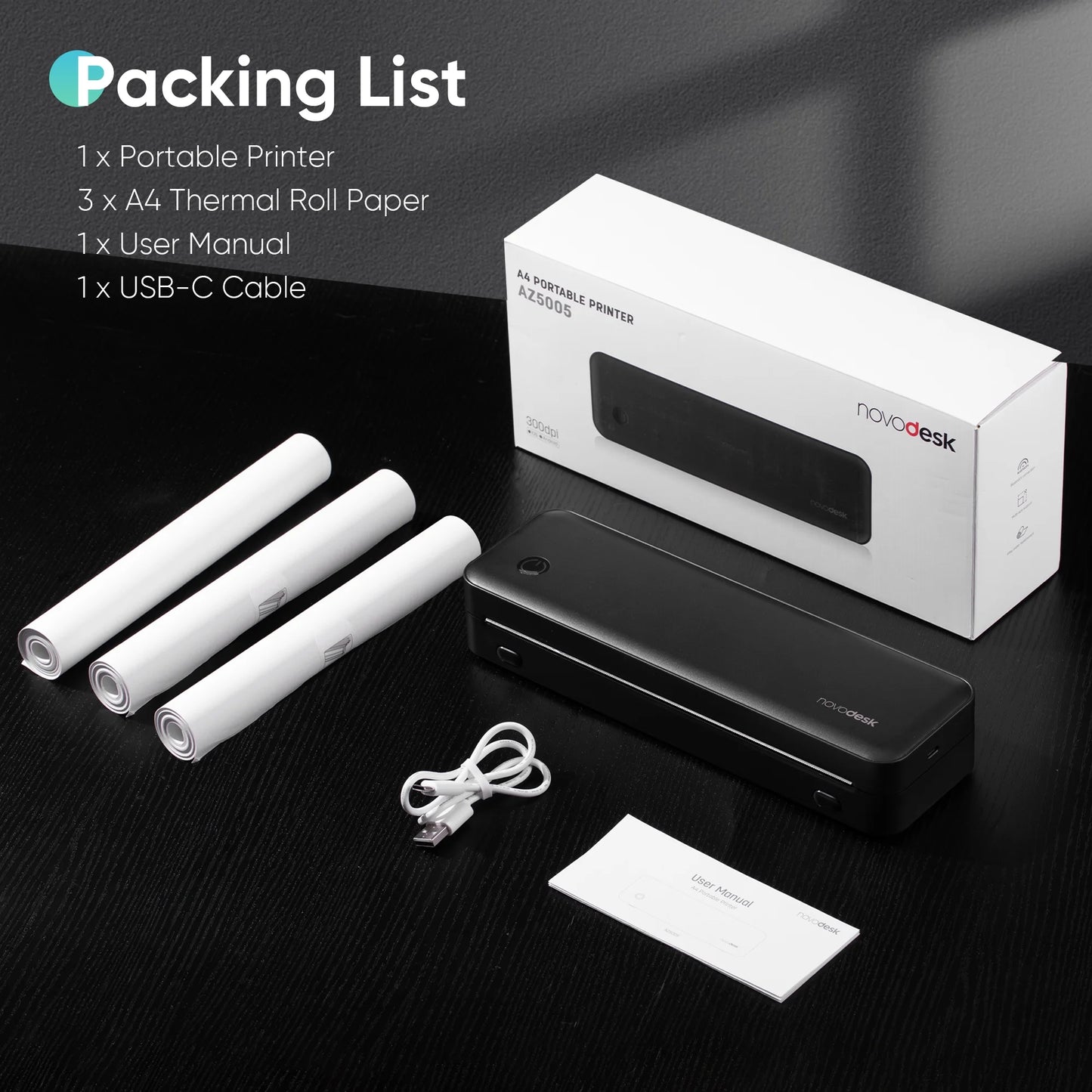 Portable Printers Wireless for Travel, Inkless Portable Bluetooth & USB Printer Supports 3.15" X 10.46" US Letter & A4, Compatible with IOS Android Macos Windows