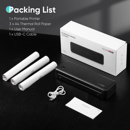 Portable Printers Wireless for Travel, Inkless Portable Bluetooth & USB Printer Supports 3.15" X 10.46" US Letter & A4, Compatible with IOS Android Macos Windows