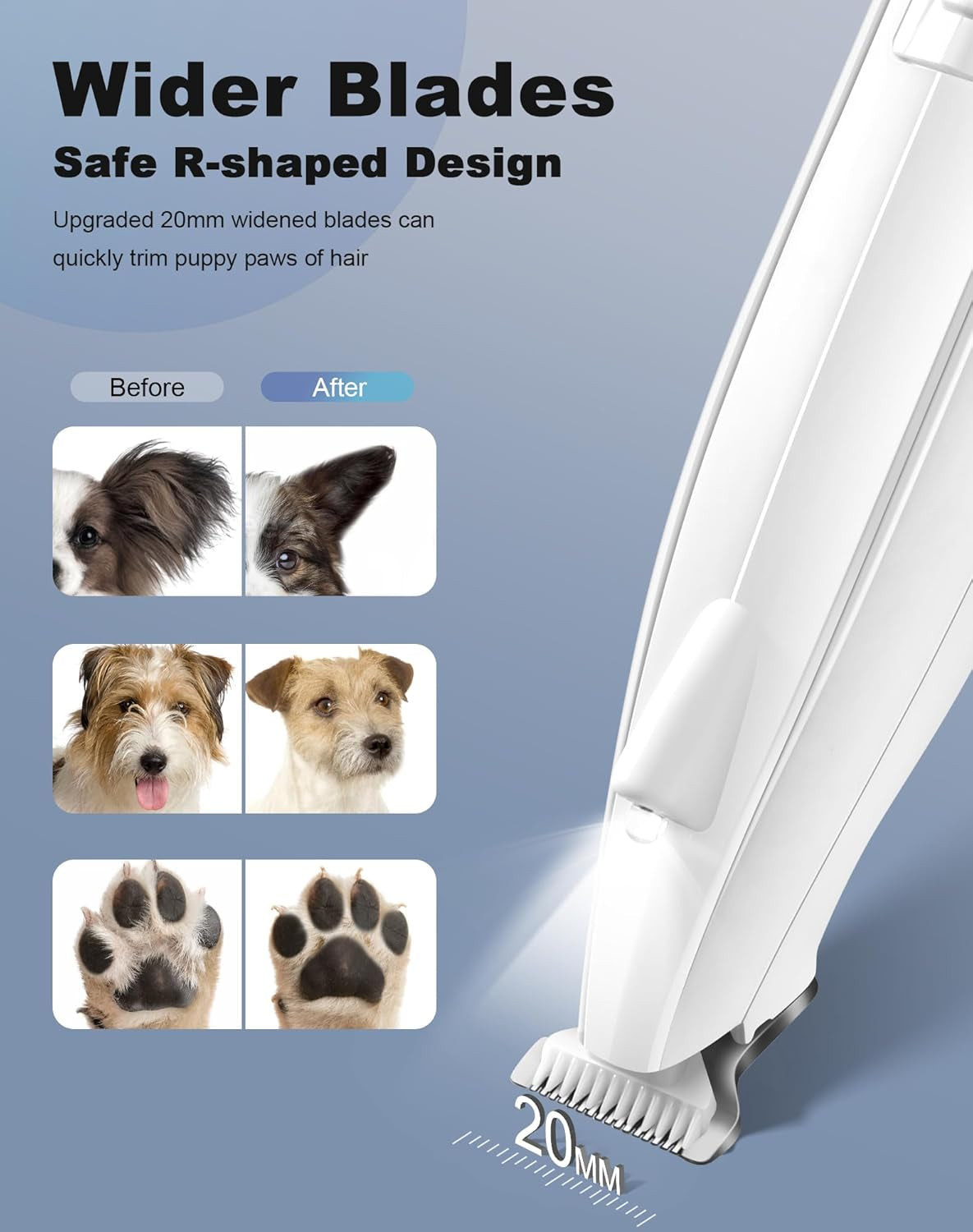 Dog Paw Trimmer for Grooming, Cordless Electric Dog Clippers with LED Light, Rechargeable Low Noise Small Pet Shaver for Trimming Cat'S Hair around Eyes, Faces, Ears, Paws, Rump(White)