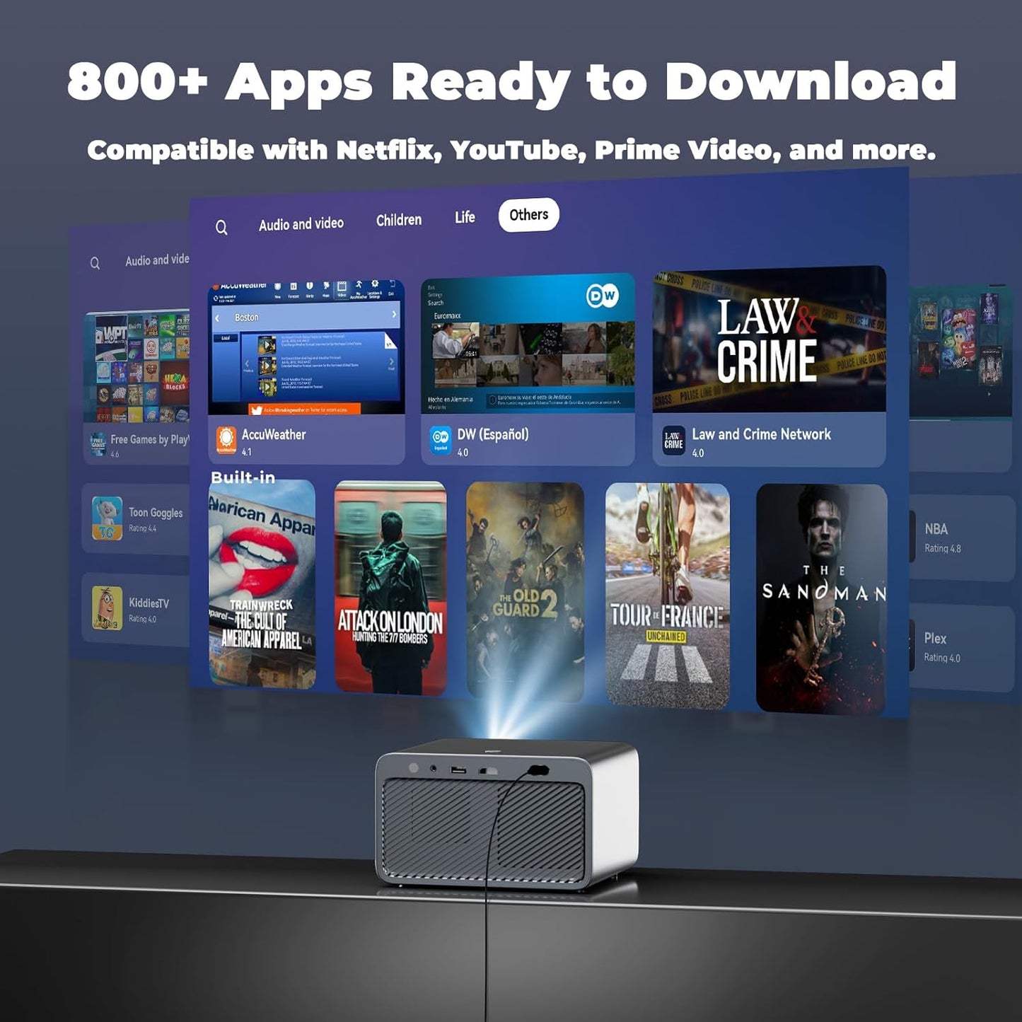 Projector with Wifi and Bluetooth: [1400 ANSI /Ai Auto Focus/ 800+ Native Apps /Auto 4P Keystone /For Netflix] Outdoor-Projector, 1080P Smart-Portable-Mini-Movie-Projector,  L03Pro with Live TV