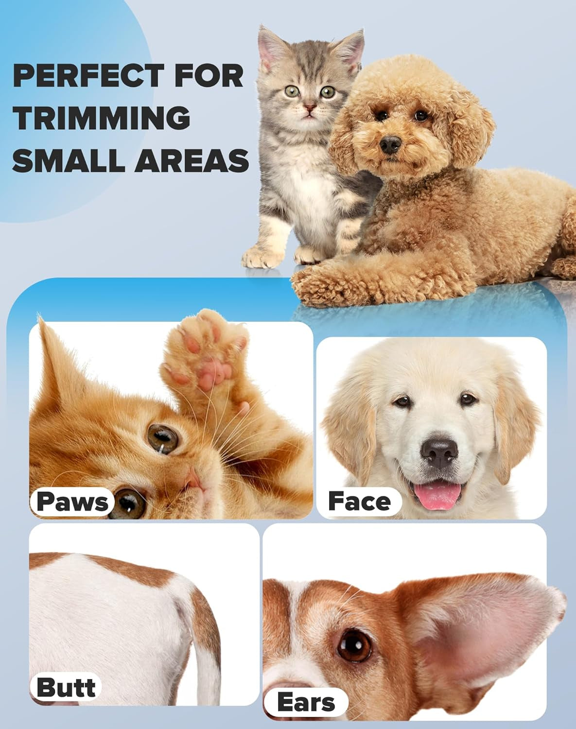 Dogs Paw Trimmer, 2 Speed Low Noise Dog Clippers for Grooming, Cordless Rechargeable Dog Hair Trimmer with LED Light, Widen Blade Cat Pet Hair Shaver for Paws, Eyes, Ears, Face, Rump (White)