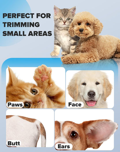 Dogs Paw Trimmer, 2 Speed Low Noise Dog Clippers for Grooming, Cordless Rechargeable Dog Hair Trimmer with LED Light, Widen Blade Cat Pet Hair Shaver for Paws, Eyes, Ears, Face, Rump (White)