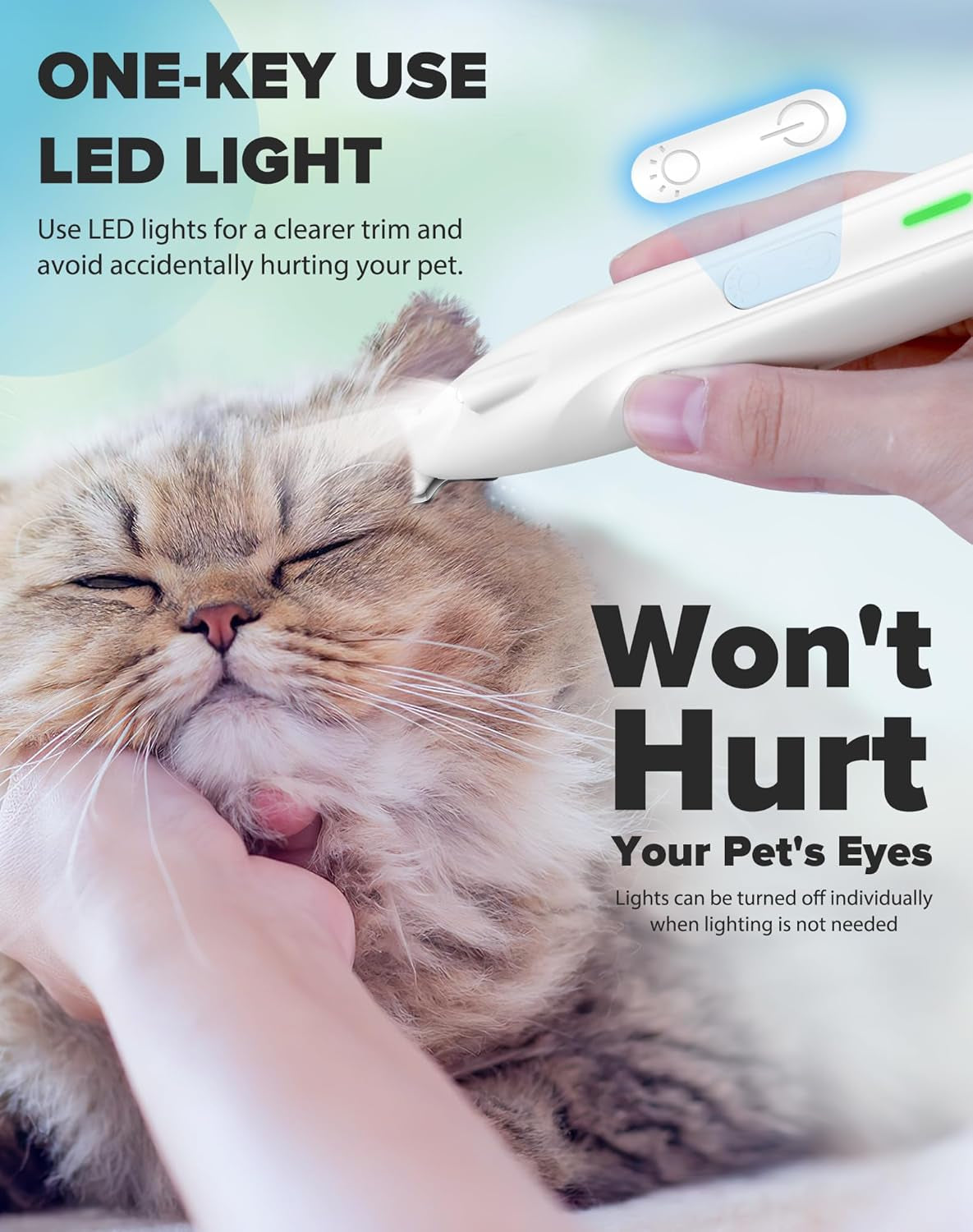 Dogs Paw Trimmer, 2 Speed Low Noise Dog Clippers for Grooming, Cordless Rechargeable Dog Hair Trimmer with LED Light, Widen Blade Cat Pet Hair Shaver for Paws, Eyes, Ears, Face, Rump (White)