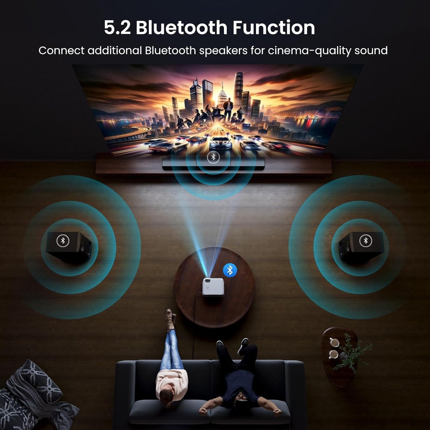 Official Licensed Google TV Smart Projector,  4K UHD Home Theater with Dolby Sound, Wi-Fi & Bluetooth, Built-In Streaming Apps, Compatible with Games Consoles & Smartphone, Indoor & Outdoor Use