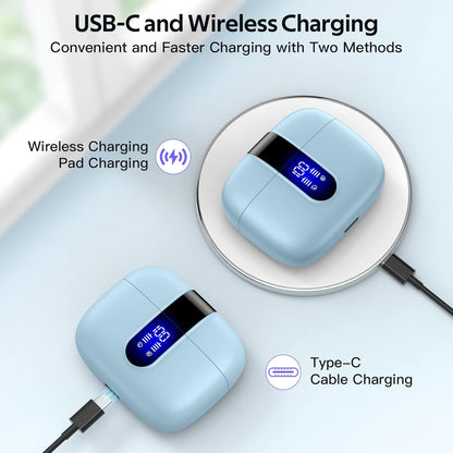 Bluetooth Headphones True Wireless Earbuds 60H Playback LED Power Display Earphones with Wireless Charging Case IPX5 Waterproof In-Ear Ear Buds with Mic for TV Smart Phone Laptop Computer Sports