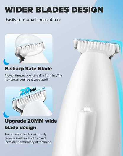 Dogs Paw Trimmer, 2 Speed Low Noise Dog Clippers for Grooming, Cordless Rechargeable Dog Hair Trimmer with LED Light, Widen Blade Cat Pet Hair Shaver for Paws, Eyes, Ears, Face, Rump (White)