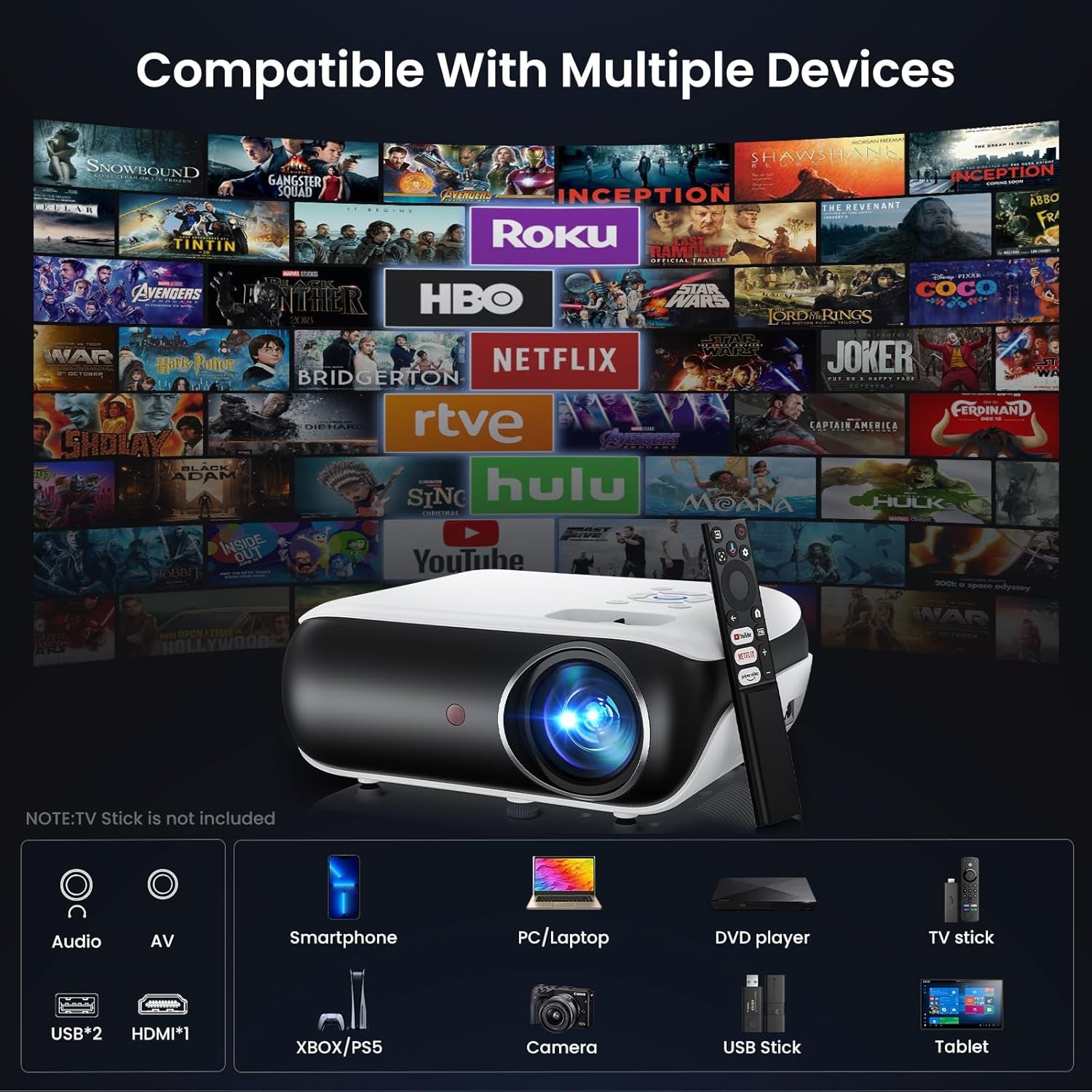 Official Licensed Google TV Smart Projector,  4K UHD Home Theater with Dolby Sound, Wi-Fi & Bluetooth, Built-In Streaming Apps, Compatible with Games Consoles & Smartphone, Indoor & Outdoor Use