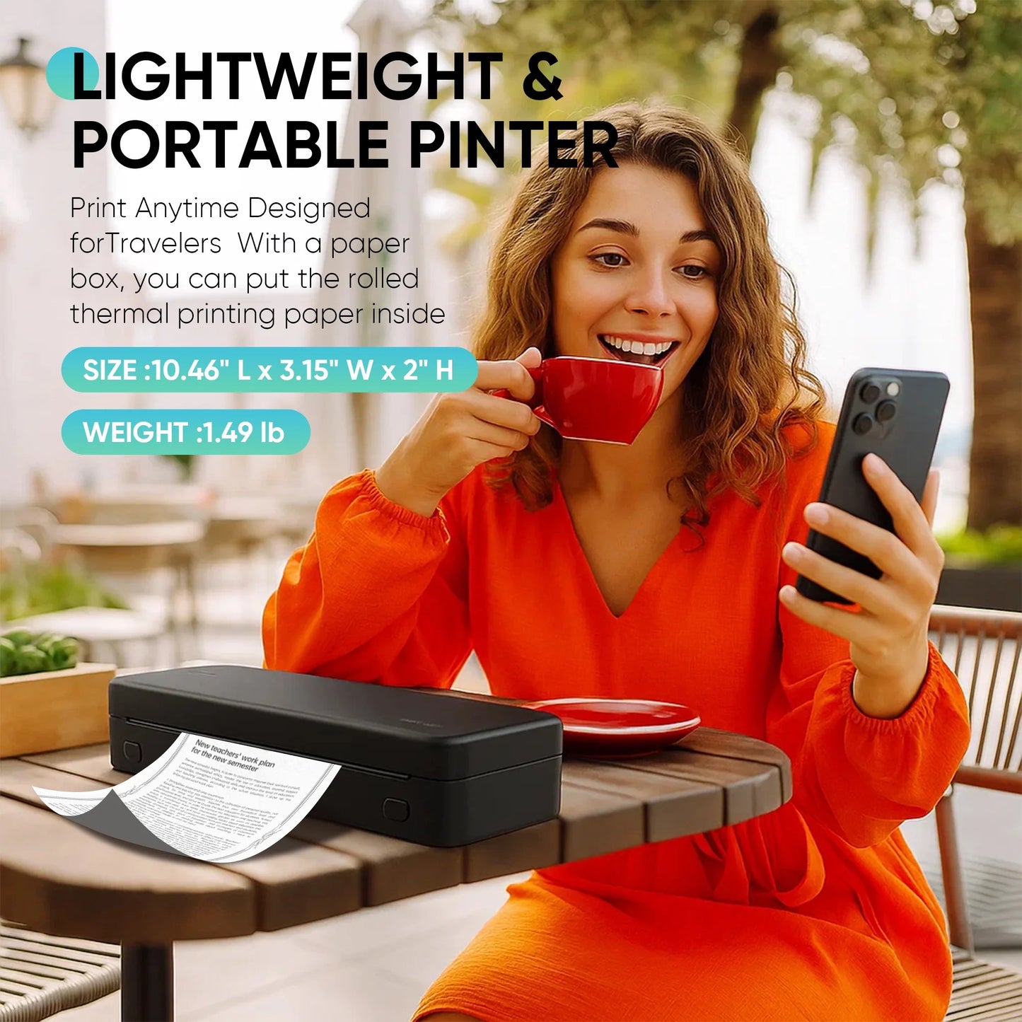 Portable Printers Wireless for Travel, Inkless Portable Bluetooth & USB Printer Supports 3.15" X 10.46" US Letter & A4, Compatible with IOS Android Macos Windows