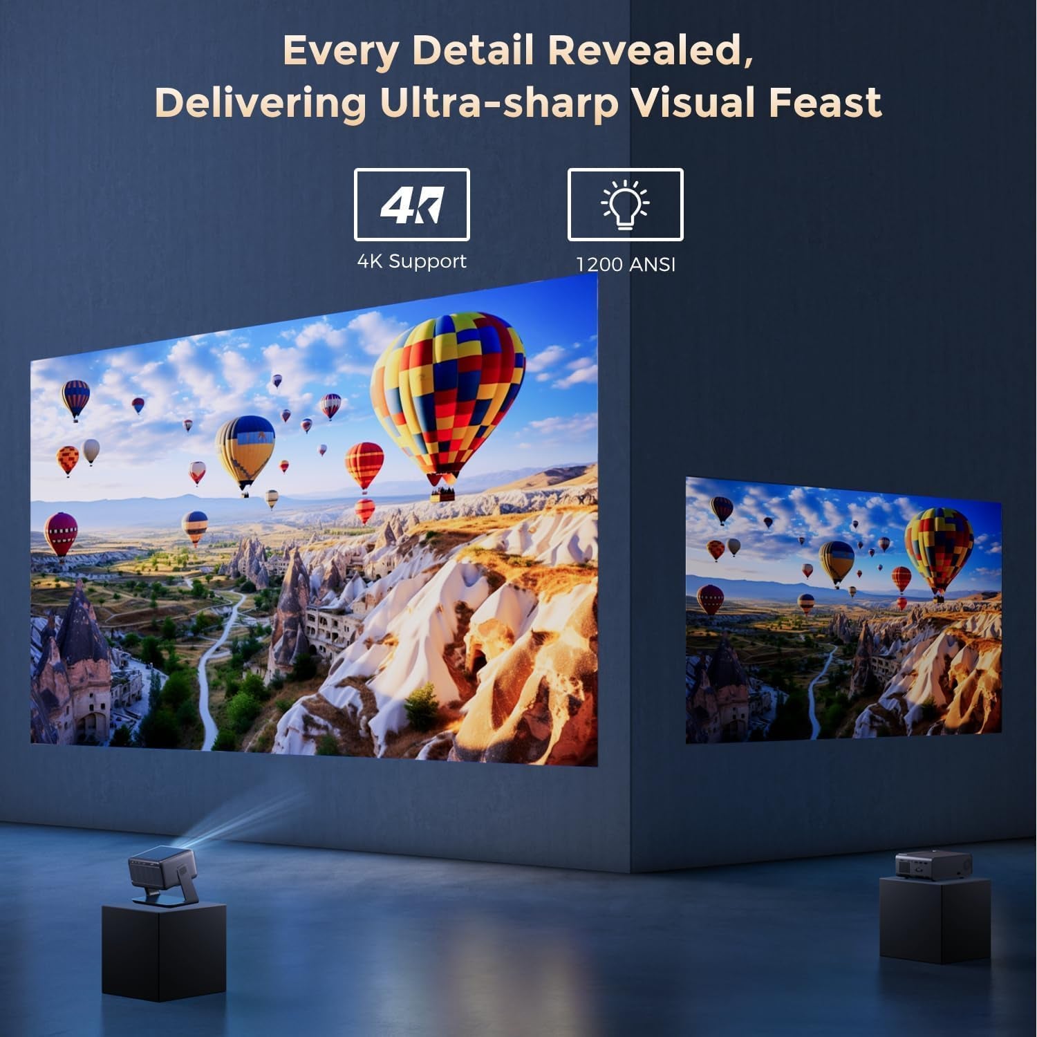 Video Projector with Wifi and Bluetooth, Smart Movie System/ Dolby Audio/ Auto Focus & Keystone Portable Projector, 4K Video Decode & 1080P Native for Home Theater / Outdoor