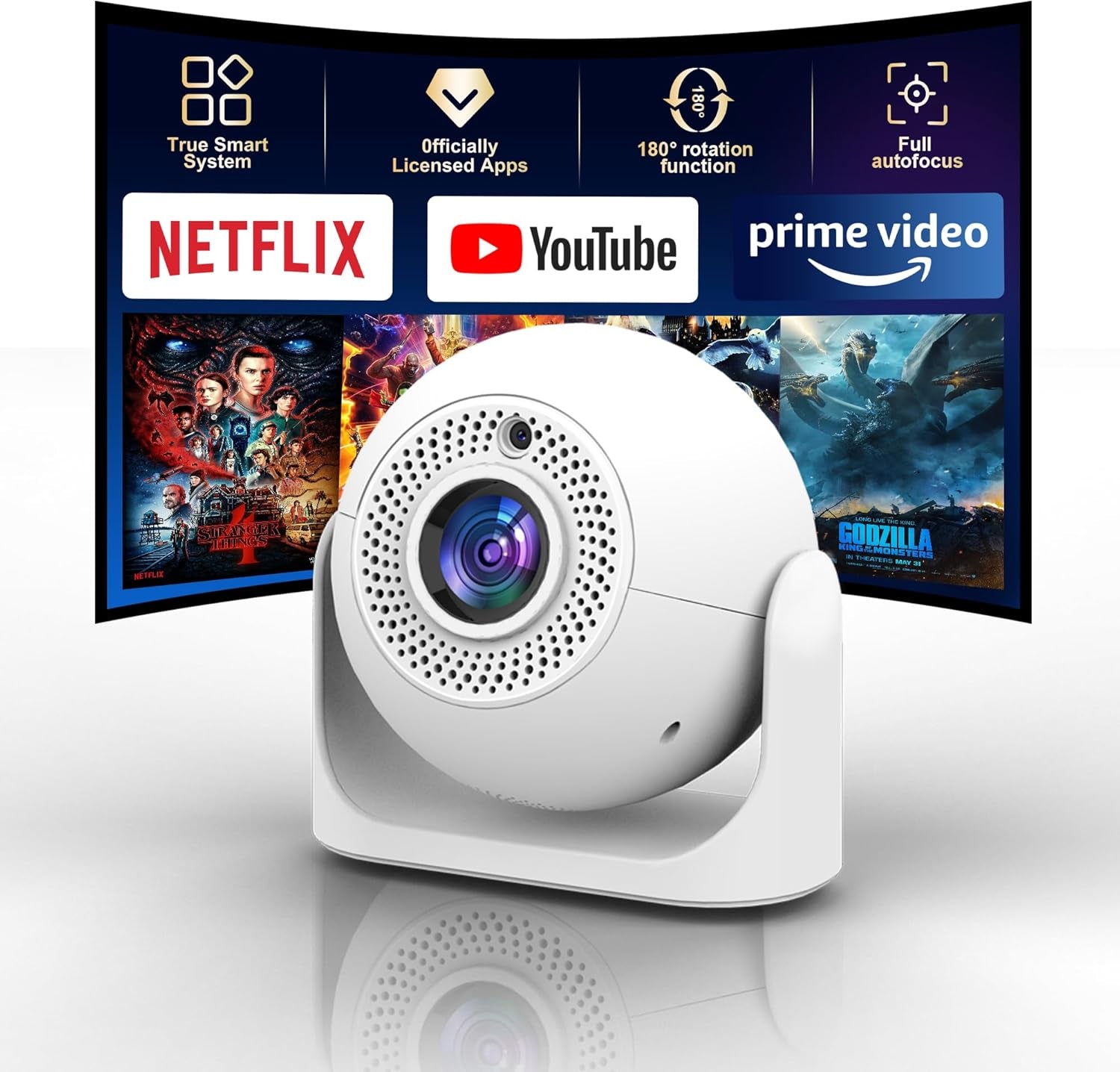 JY360 Video Projector - 350 ANSI,1080P, Wifi & Bluetooth! This Mini Portable Projector with Android 13 Features Auto Keystone, Autofocus & 180° Rotation