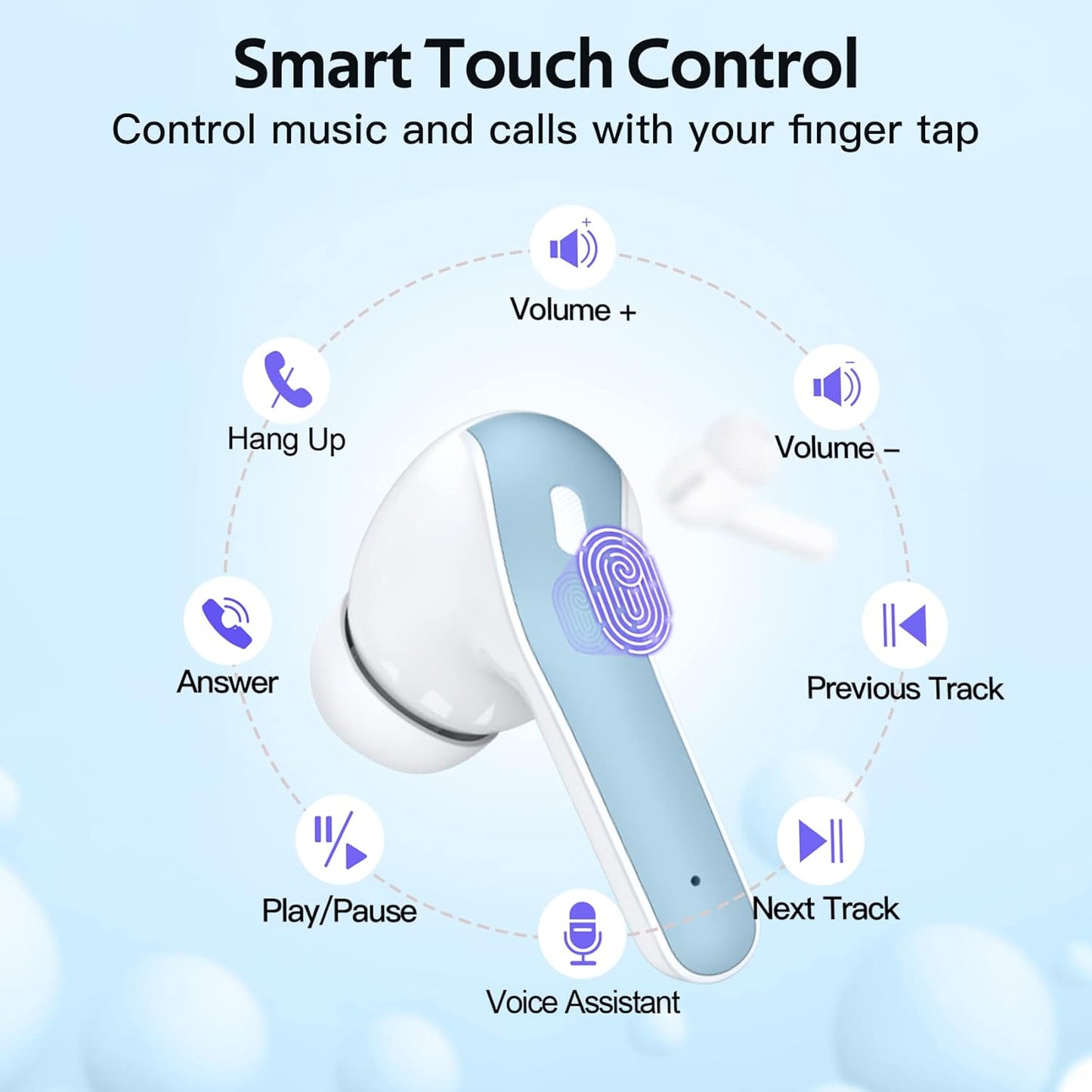 Bluetooth Headphones True Wireless Earbuds 60H Playback LED Power Display Earphones with Wireless Charging Case IPX5 Waterproof In-Ear Ear Buds with Mic for TV Smart Phone Laptop Computer Sports