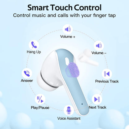 Bluetooth Headphones True Wireless Earbuds 60H Playback LED Power Display Earphones with Wireless Charging Case IPX5 Waterproof In-Ear Ear Buds with Mic for TV Smart Phone Laptop Computer Sports