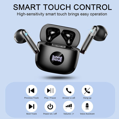 Wireless Earbuds, Bluetooth 5.4 Headphones Hifi Stereo, in Ear Earphones with 4 ENC Noise Cancelling Mics, 50H Playback LED Display Earbuds, IP7 Waterproof Ear Buds with Charging Case for Android Ios