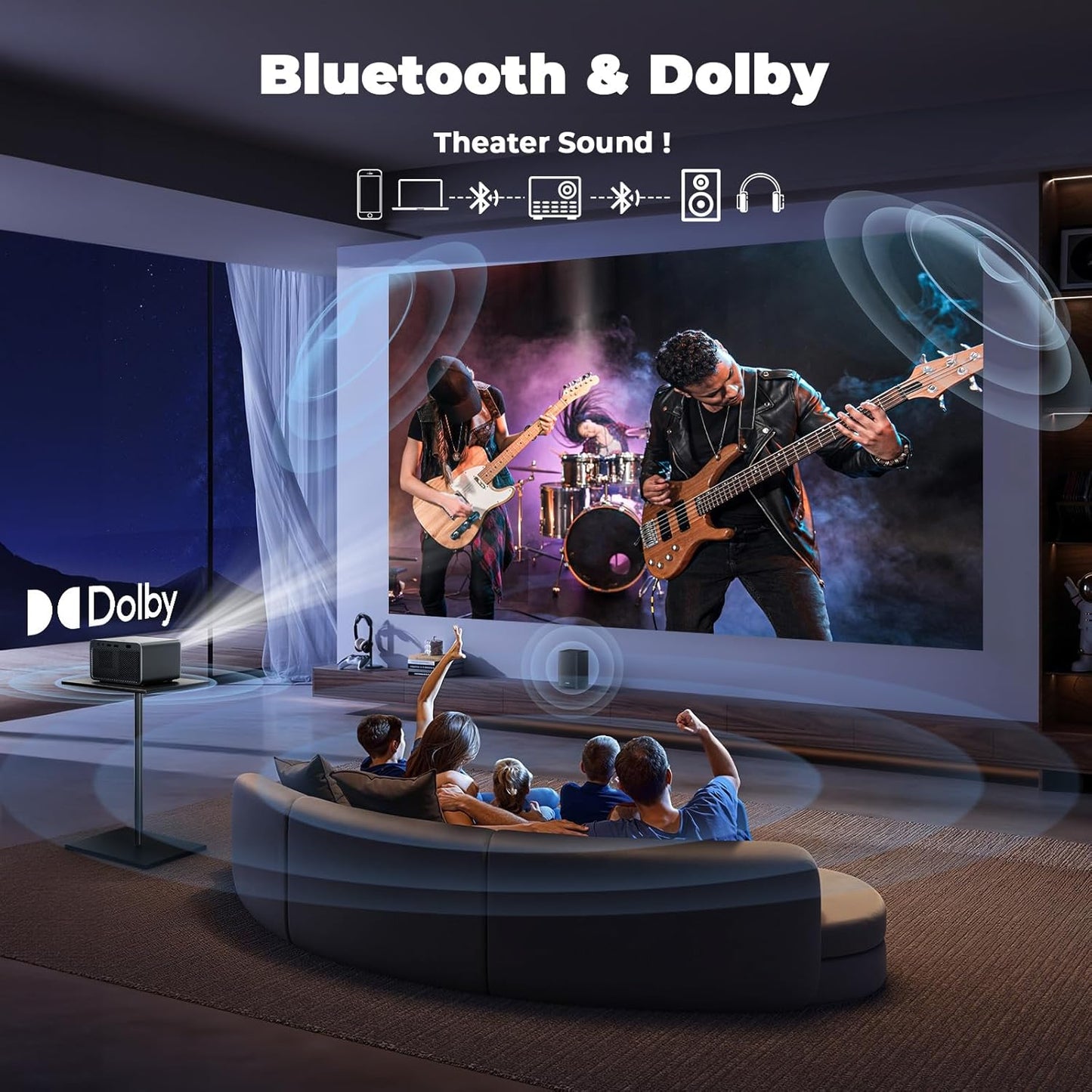 Projector with Wifi and Bluetooth: [1400 ANSI /Ai Auto Focus/ 800+ Native Apps /Auto 4P Keystone /For Netflix] Outdoor-Projector, 1080P Smart-Portable-Mini-Movie-Projector,  L03Pro with Live TV