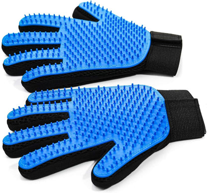 Pet Hair Removal Glove for Dogs & Cats, 2-Pack 2-In-1 Deshedding Brush & Massage Mitt - Grooming Gloves for Shedding Control, Bathing and Washing, Safe for Short/Long Hair Pets (Blue)
