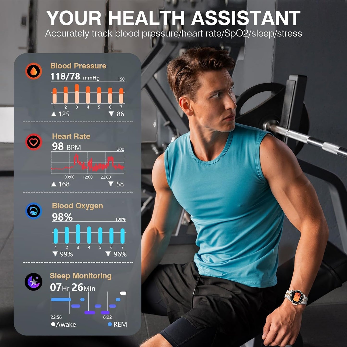 2025 DA GPT Smart Watch with Bluetooth Call,1.19-Inch AMOLED Display, 24/7 Heart Rate, Blood Oxygen, Blood Pressure, Sleep Monitor, 107 Sports Fitness Tracker, Compatible Android and Ios Silver Gold