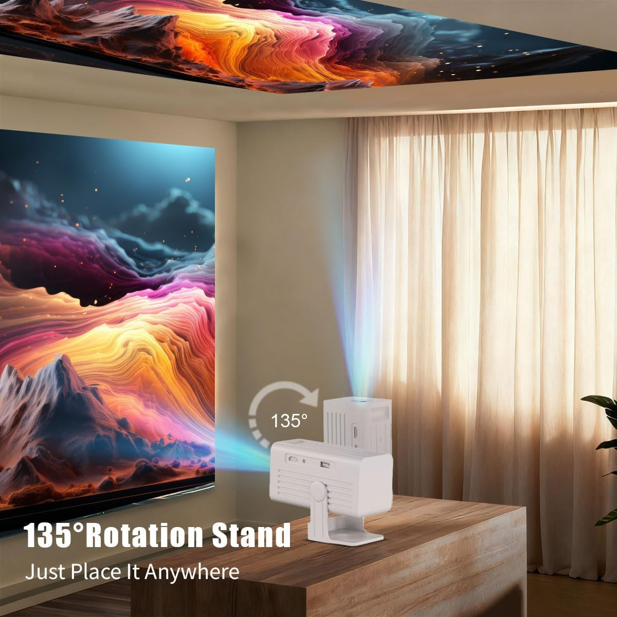 [Smart Projector with Apps] 4K Supported Mini Projector with Wifi and Bluetooth,  Movie Projector for Bedroom Celling Camping & Outdoor Use, Portable Projector with Speaker, Auto Keystone