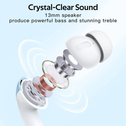 Bluetooth Headphones True Wireless Earbuds 60H Playback LED Power Display Earphones with Wireless Charging Case IPX5 Waterproof In-Ear Ear Buds with Mic for TV Smart Phone Laptop Computer Sports