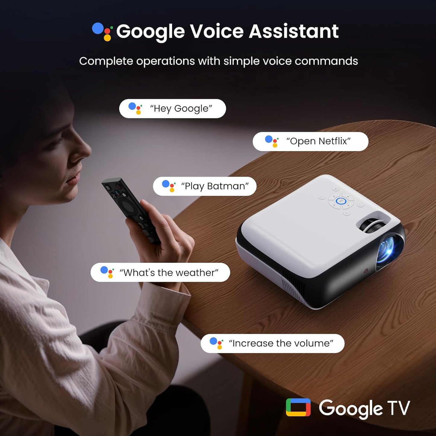 Official Licensed Google TV Smart Projector,  4K UHD Home Theater with Dolby Sound, Wi-Fi & Bluetooth, Built-In Streaming Apps, Compatible with Games Consoles & Smartphone, Indoor & Outdoor Use