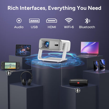 4K Projector with Wifi and Bluetooth, 1800 ANSI Outdoor Smart Projector 4K Auto Focus & Voice Control, Built-In 10,000+ Apps Native 1080P Proyector for Home Movie