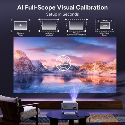 4K Projector with Wifi and Bluetooth, 1800 ANSI Outdoor Smart Projector 4K Auto Focus & Voice Control, Built-In 10,000+ Apps Native 1080P Proyector for Home Movie