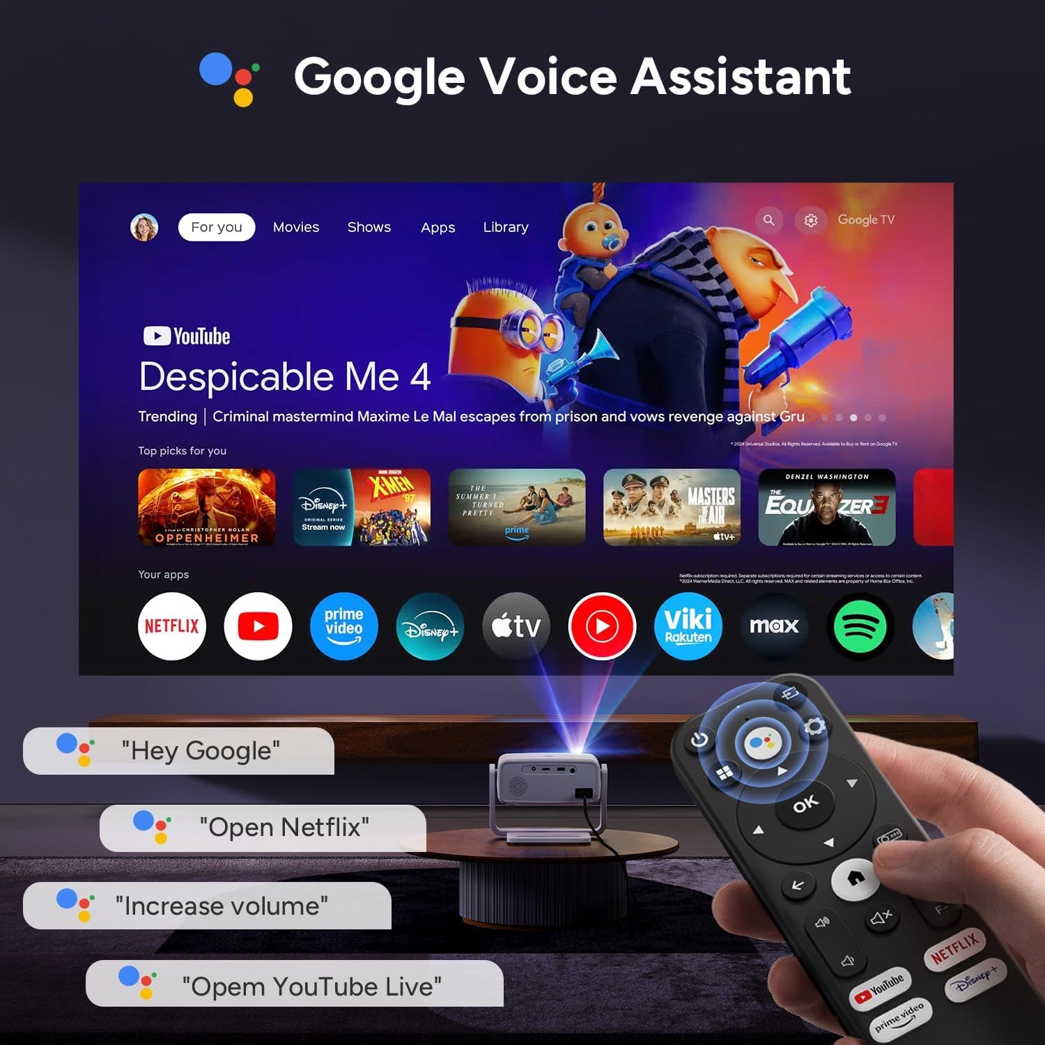 4K Projector with Wifi and Bluetooth, 1800 ANSI Outdoor Smart Projector 4K Auto Focus & Voice Control, Built-In 10,000+ Apps Native 1080P Proyector for Home Movie