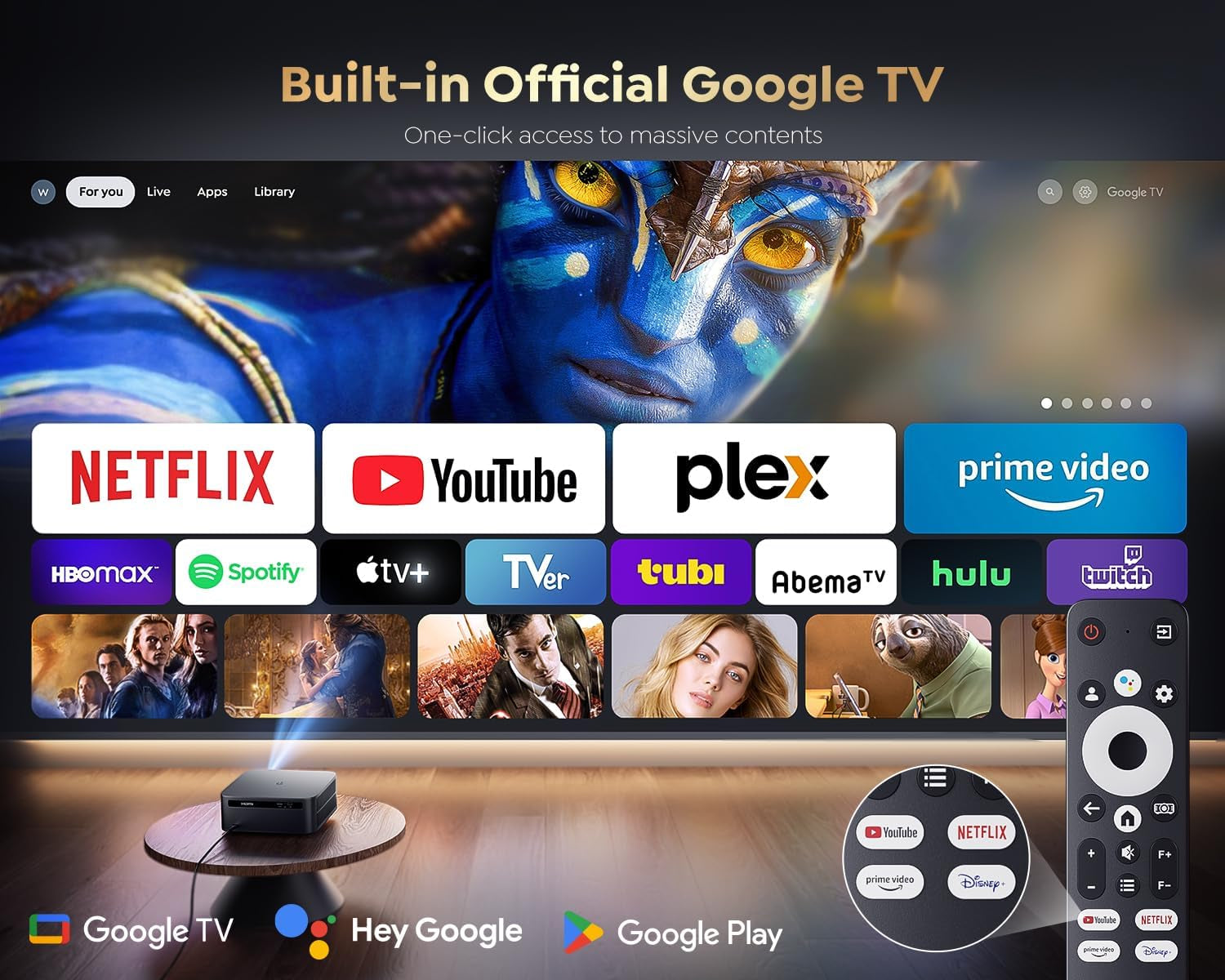 [1500 Ansi/Google Tv/Voice Control]Smart Projector with Wifi 6 and Bluetooth, Netflix-Licensed 4K Support, Outdoor Movie Proyector, 1080P Home Ceiling Auto Focus Projector,  K12 Gray