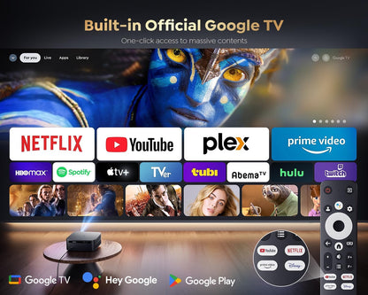[1500 Ansi/Google Tv/Voice Control]Smart Projector with Wifi 6 and Bluetooth, Netflix-Licensed 4K Support, Outdoor Movie Proyector, 1080P Home Ceiling Auto Focus Projector,  K12 Gray