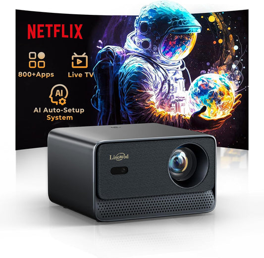 Projector with Wifi and Bluetooth: [1400 ANSI /Ai Auto Focus/ 800+ Native Apps /Auto 4P Keystone /For Netflix] Outdoor-Projector, 1080P Smart-Portable-Mini-Movie-Projector,  L03Pro with Live TV