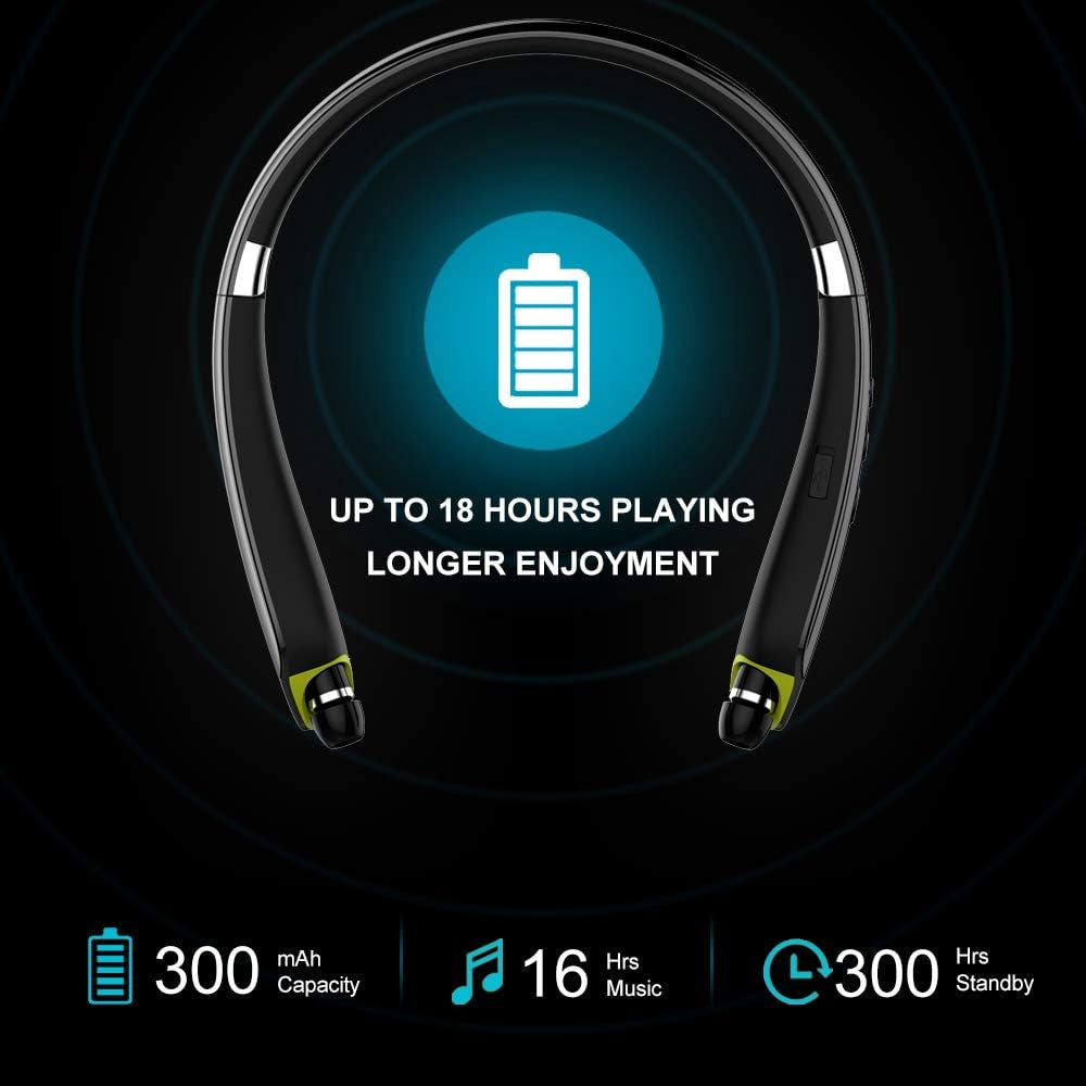 Bluetooth Headphones, Upgraded Foldable Wireless Neckband Headset with Retractable Earbuds, Noise Cancelling Stereo Earphones with Mic for Workout, Running, Driving (With Carry Case)