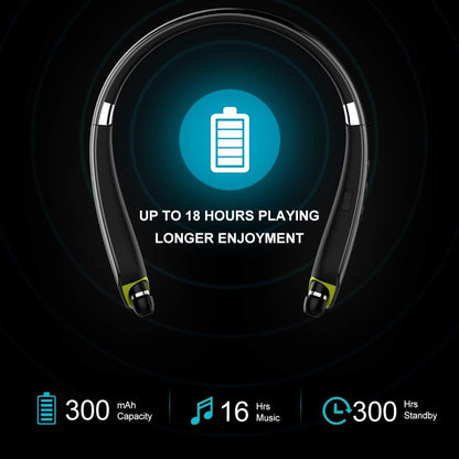 Bluetooth Headphones, Upgraded Foldable Wireless Neckband Headset with Retractable Earbuds, Noise Cancelling Stereo Earphones with Mic for Workout, Running, Driving (With Carry Case)