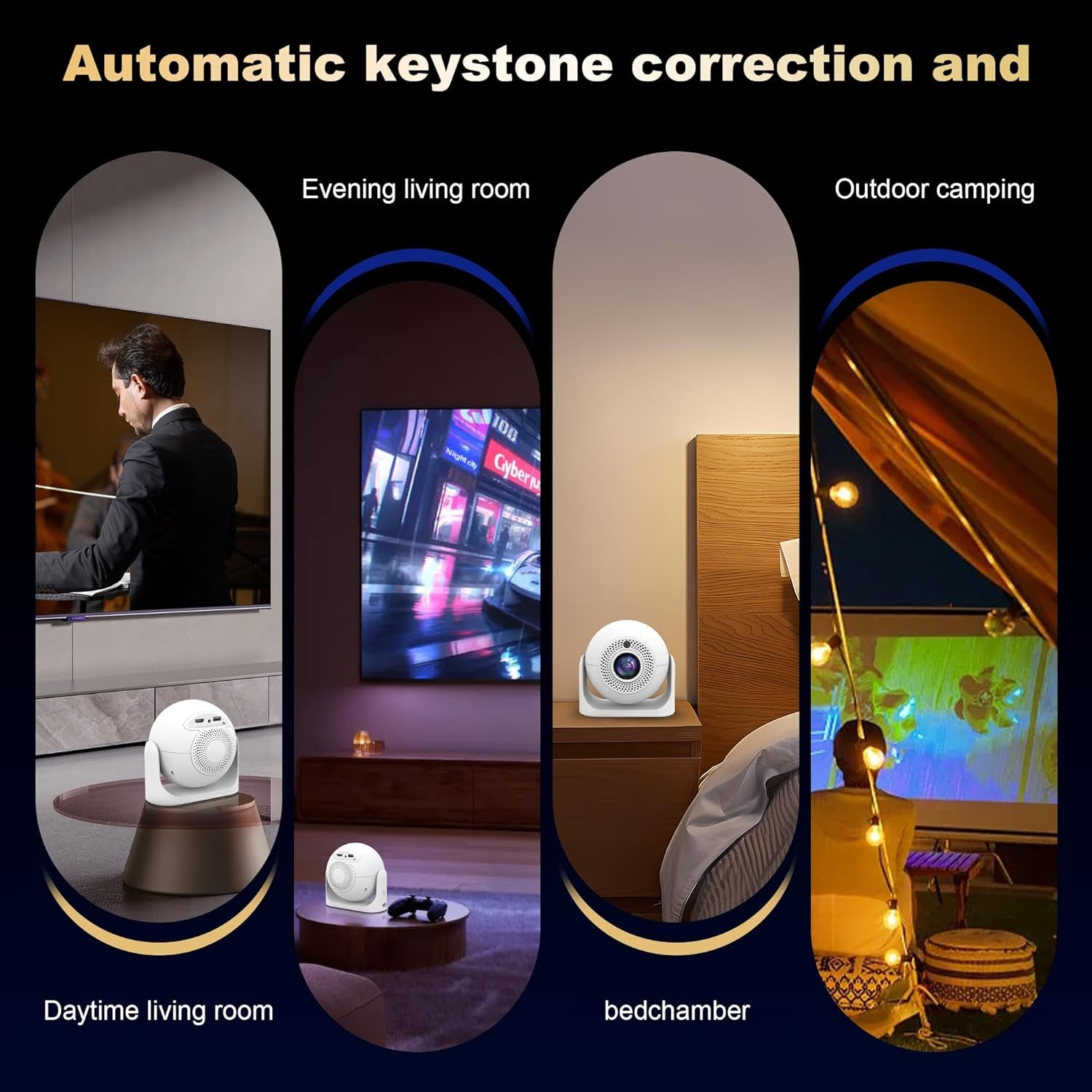 JY360 Video Projector - 350 ANSI,1080P, Wifi & Bluetooth! This Mini Portable Projector with Android 13 Features Auto Keystone, Autofocus & 180° Rotation