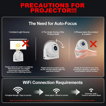 JY360 Video Projector - 350 ANSI,1080P, Wifi & Bluetooth! This Mini Portable Projector with Android 13 Features Auto Keystone, Autofocus & 180° Rotation