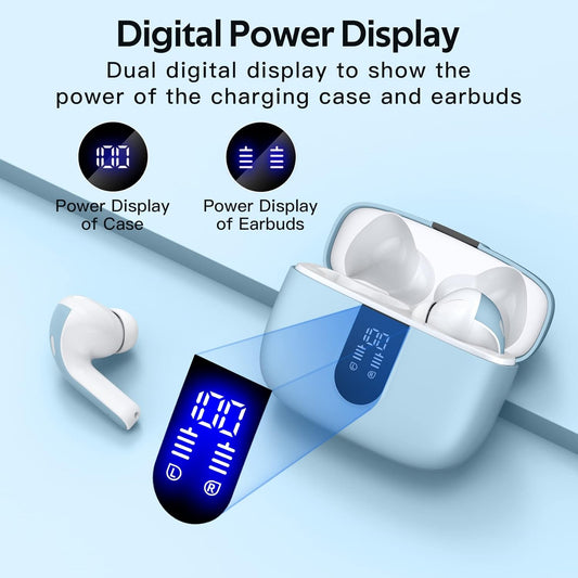 Bluetooth Headphones True Wireless Earbuds 60H Playback LED Power Display Earphones with Wireless Charging Case IPX5 Waterproof In-Ear Ear Buds with Mic for TV Smart Phone Laptop Computer Sports