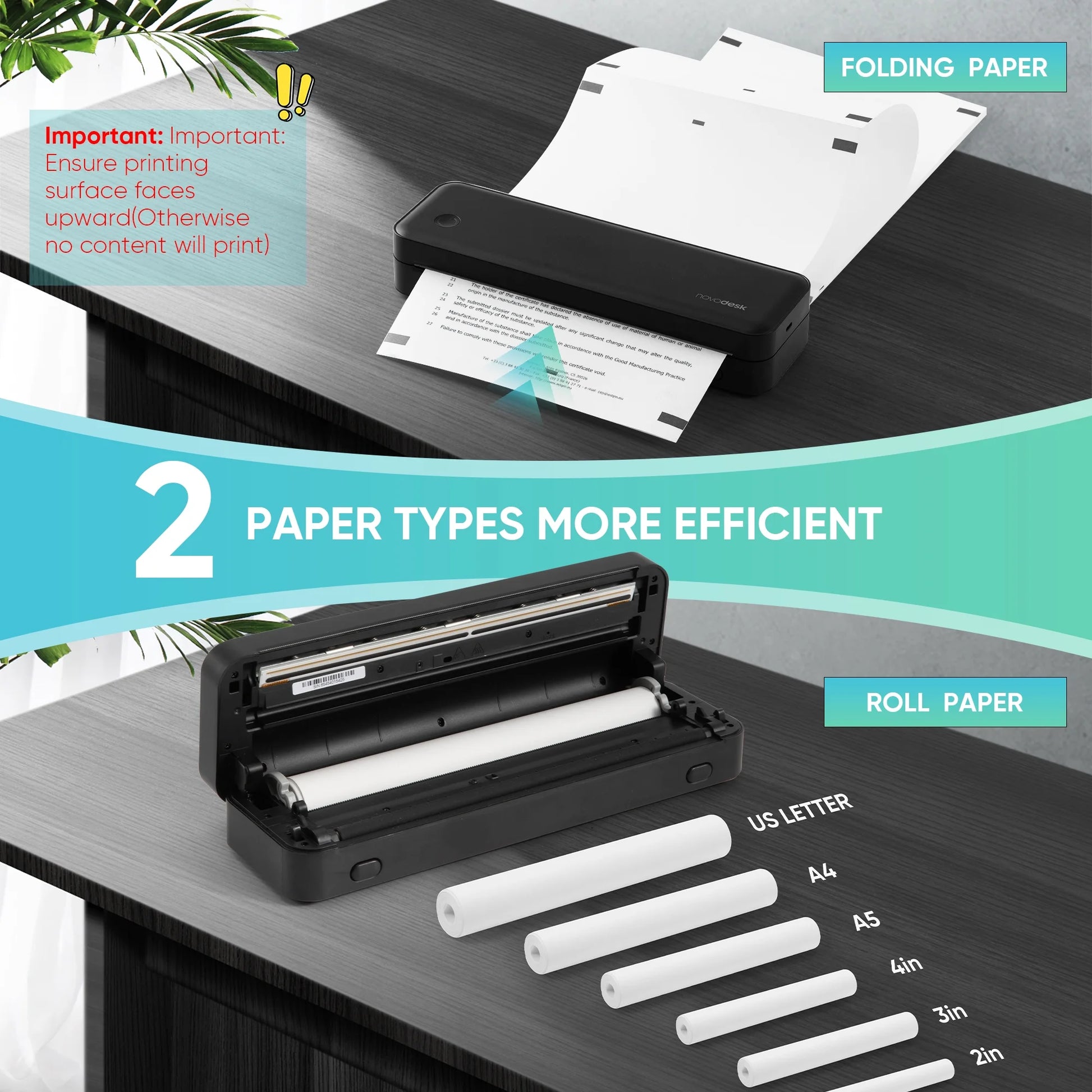 Portable Printers Wireless for Travel, Inkless Portable Bluetooth & USB Printer Supports 3.15" X 10.46" US Letter & A4, Compatible with IOS Android Macos Windows