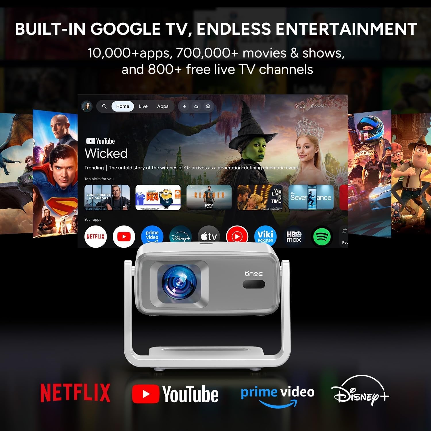 4K Projector with Wifi and Bluetooth, 1800 ANSI Outdoor Smart Projector 4K Auto Focus & Voice Control, Built-In 10,000+ Apps Native 1080P Proyector for Home Movie