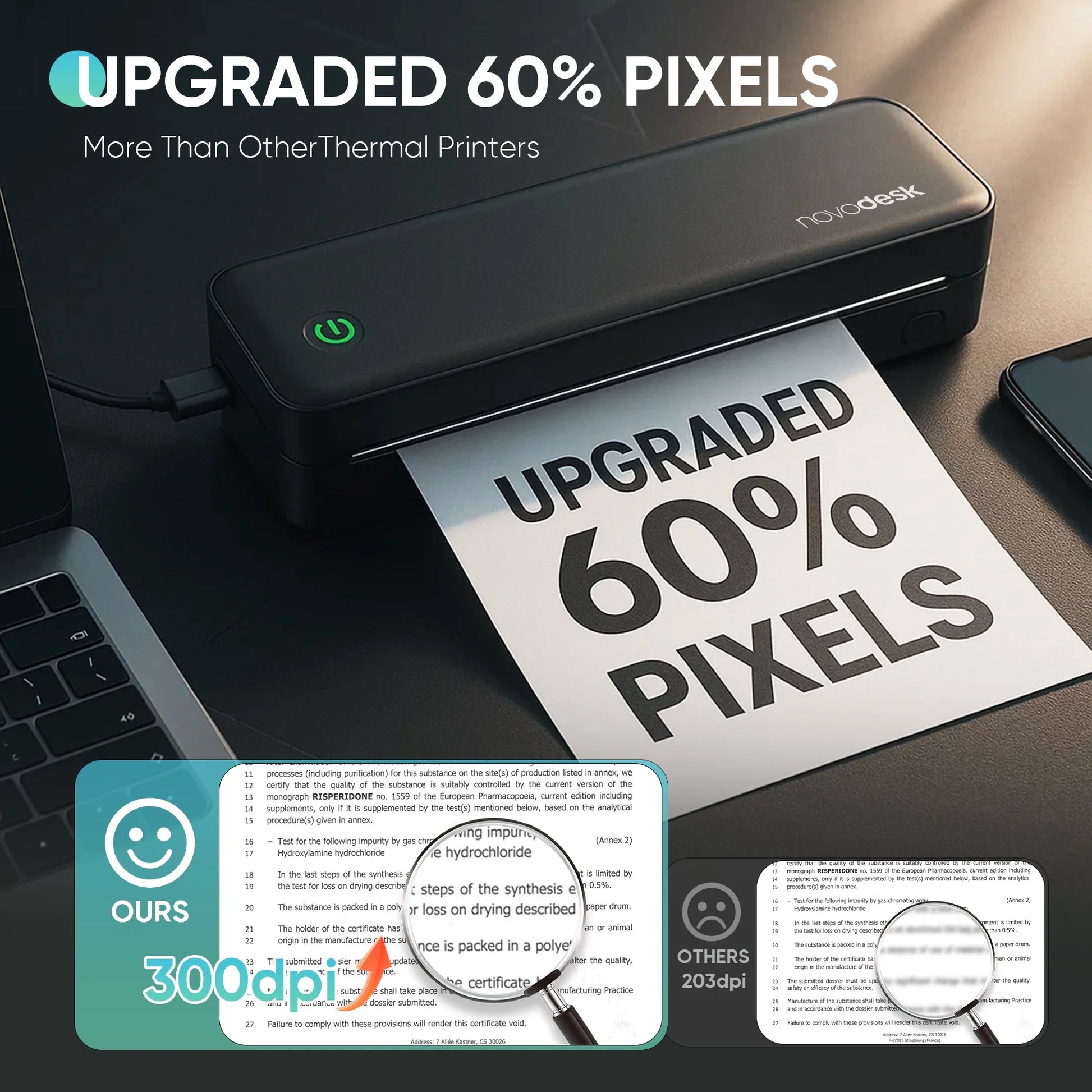 Portable Printers Wireless for Travel, Inkless Portable Bluetooth & USB Printer Supports 3.15" X 10.46" US Letter & A4, Compatible with IOS Android Macos Windows