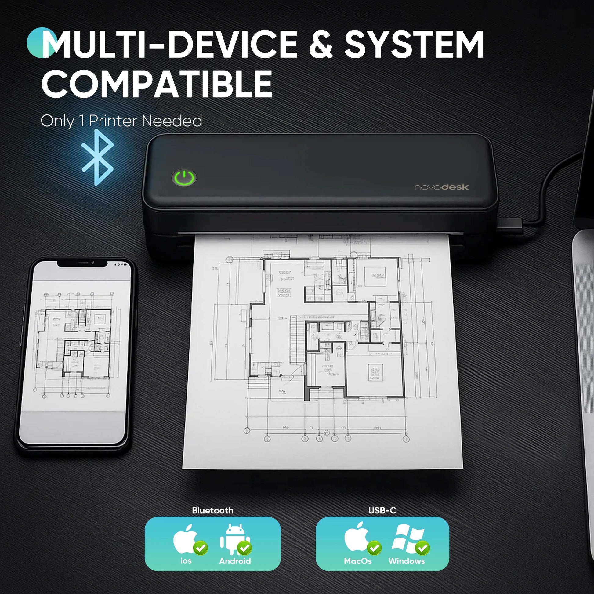Portable Printers Wireless for Travel, Inkless Portable Bluetooth & USB Printer Supports 3.15" X 10.46" US Letter & A4, Compatible with IOS Android Macos Windows