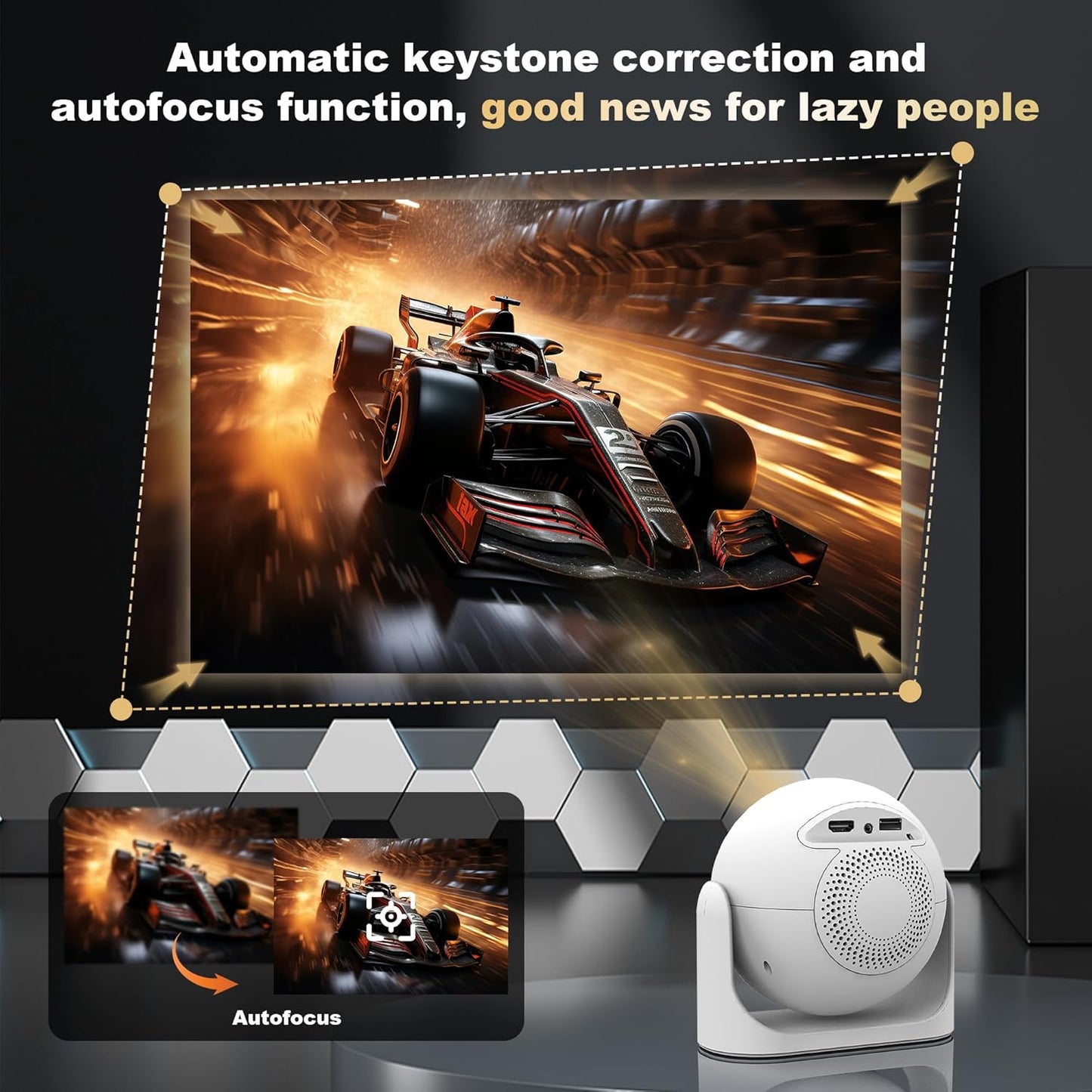 JY360 Video Projector - 350 ANSI,1080P, Wifi & Bluetooth! This Mini Portable Projector with Android 13 Features Auto Keystone, Autofocus & 180° Rotation